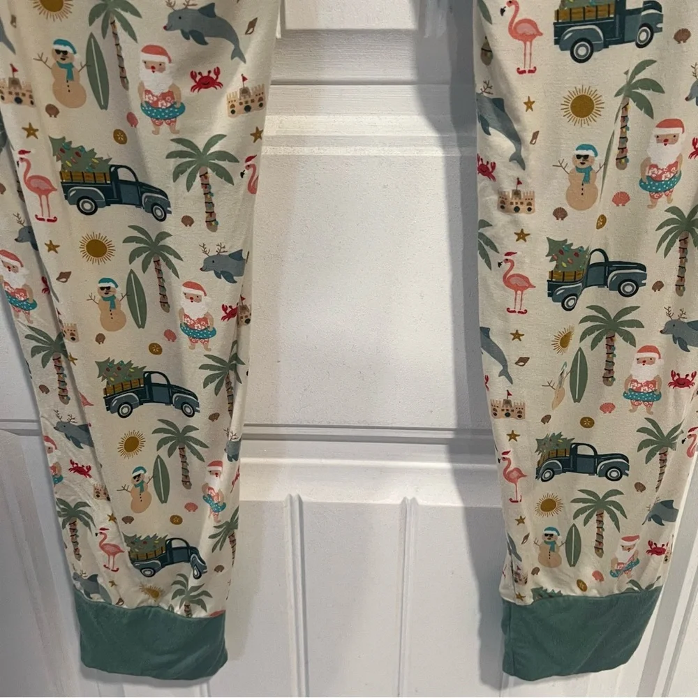 Emerson Christmas Santa Flamingo Tropical Print Viscose Pajama‎ Pants. Size XL.